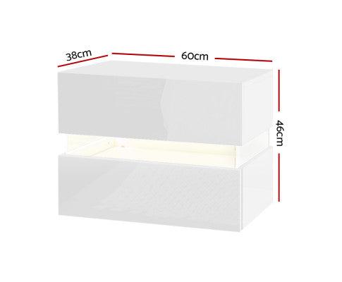 Two drawers LED Bedside Table - White