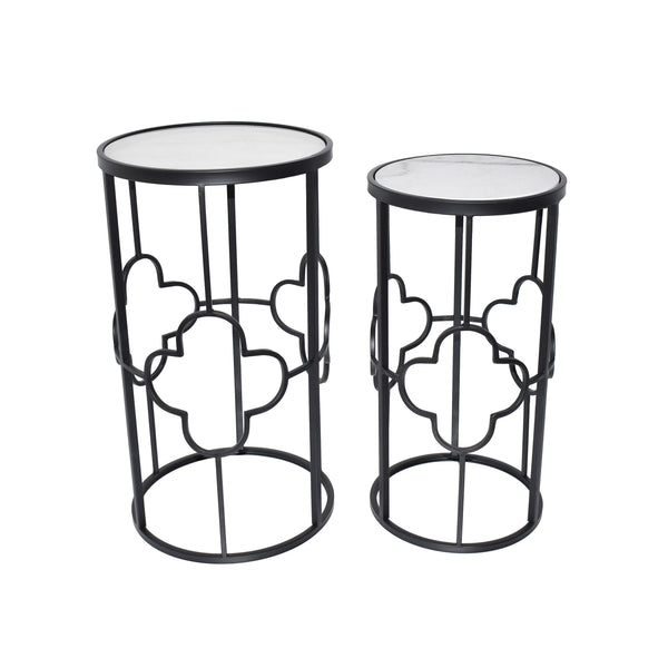 Metal Side Table / Coffee Tables with Marble Top - Black