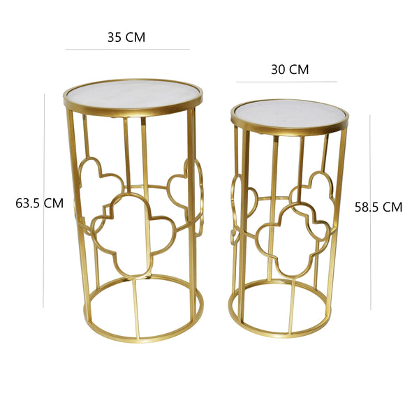 Metal Side Table / Coffee Tables with Marble Top - Gold