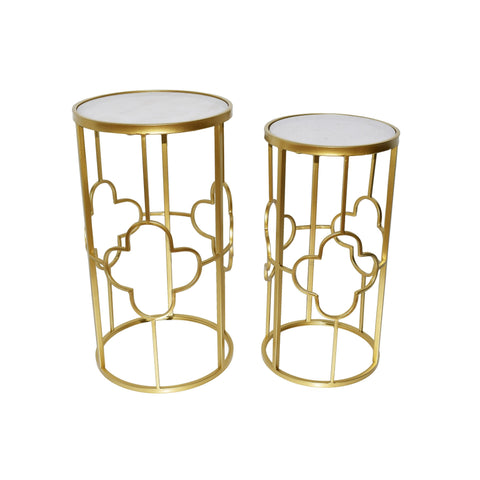 Metal Side Table / Coffee Tables with Marble Top - Gold