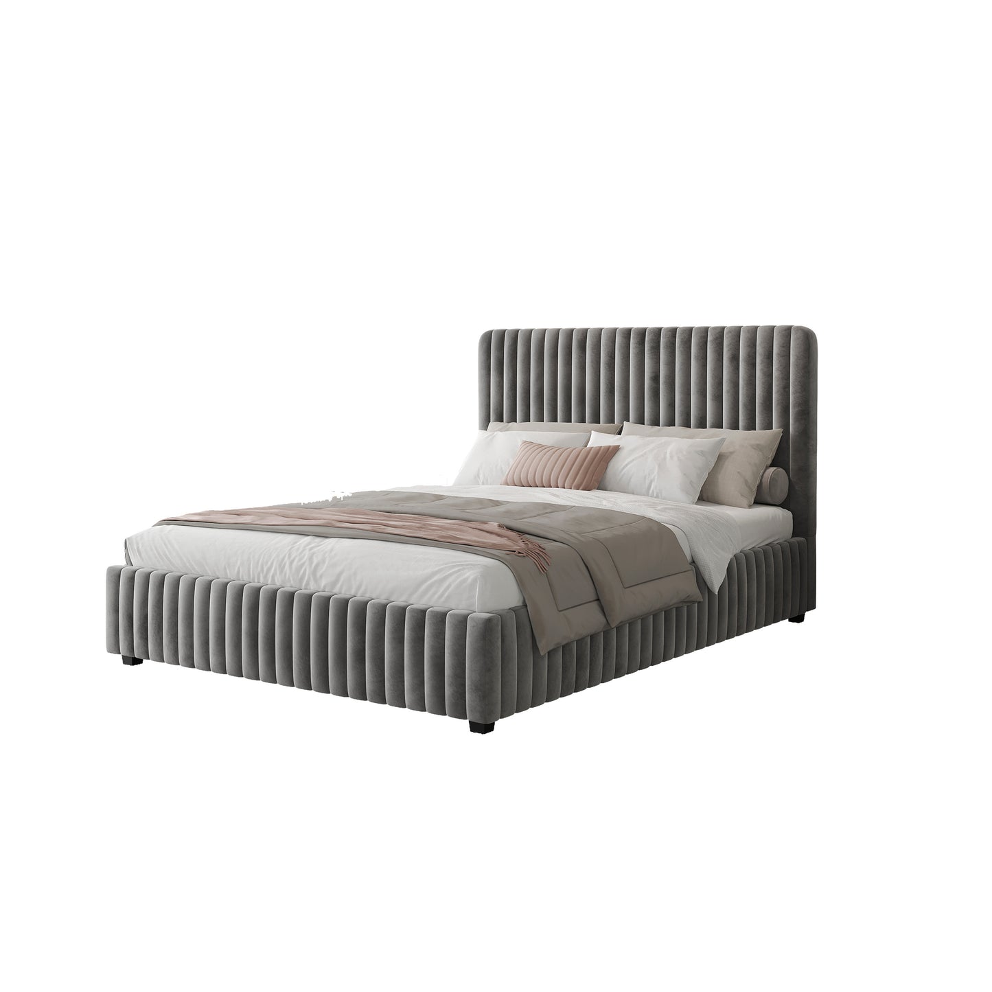 Anka Harp Bed Frame Neutral grey velvet -Queen