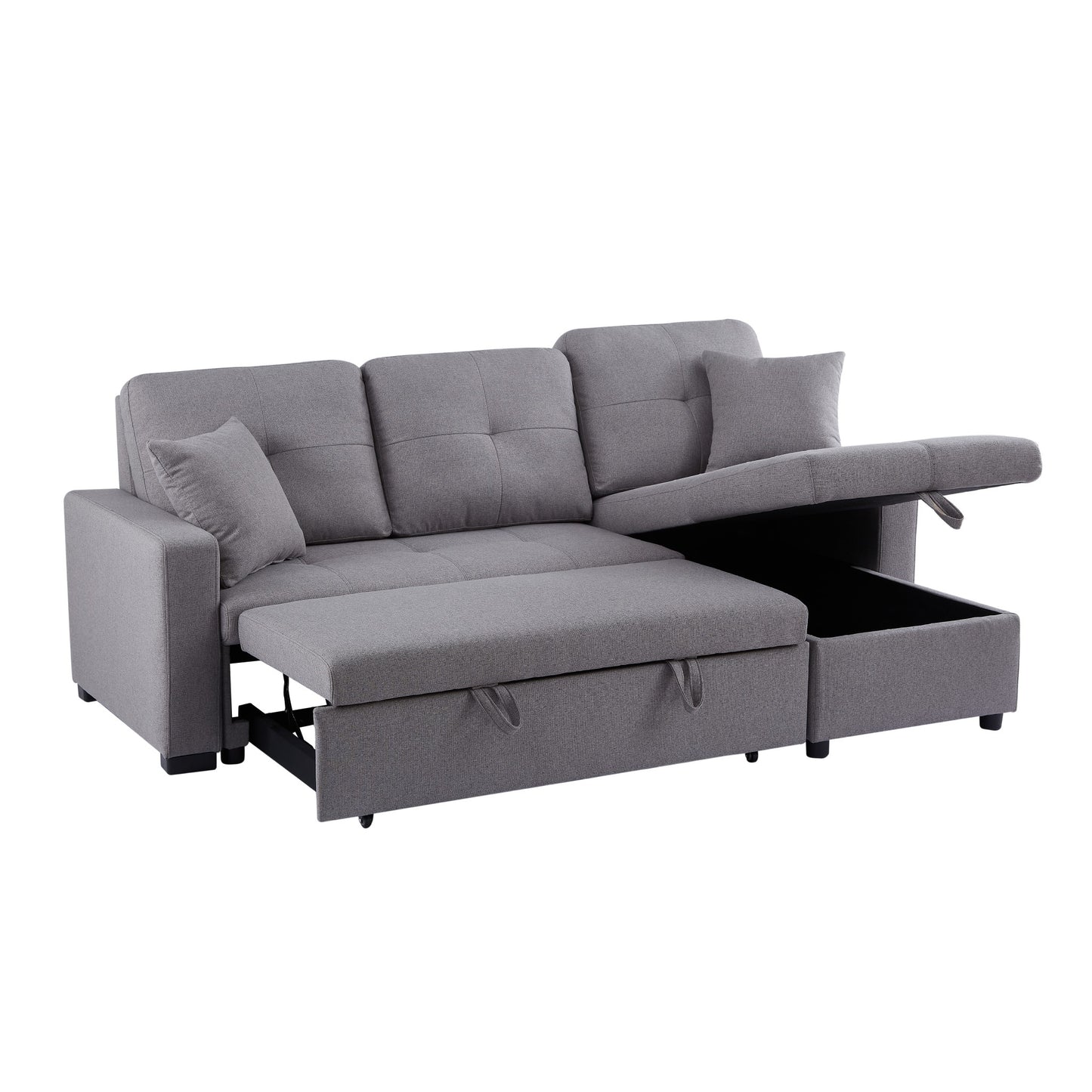 Anka Manhattan Pull-out Sofa Bed with Reversible Storage Chaise - Grey