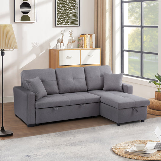 Anka Manhattan Pull-out Sofa Bed with Reversible Storage Chaise - Grey