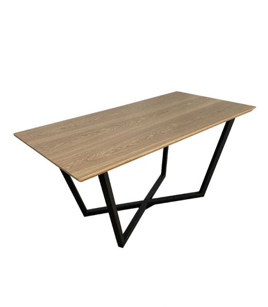 160cm Oak veneer rectangular Dining Table with Black metal bottom - EH21025DT