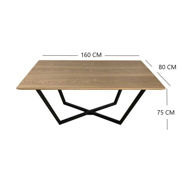 160cm Oak veneer rectangular Dining Table with Black metal bottom - EH21025DT