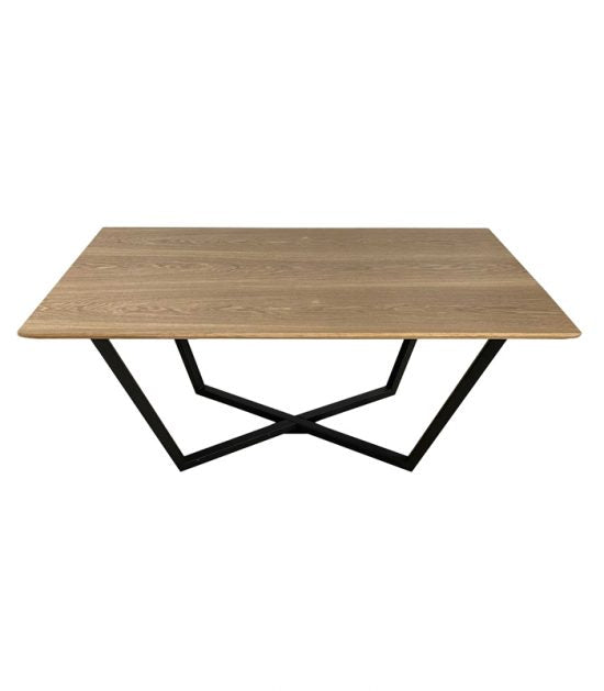 160cm Oak veneer rectangular Dining Table with Black metal bottom - EH21025DT