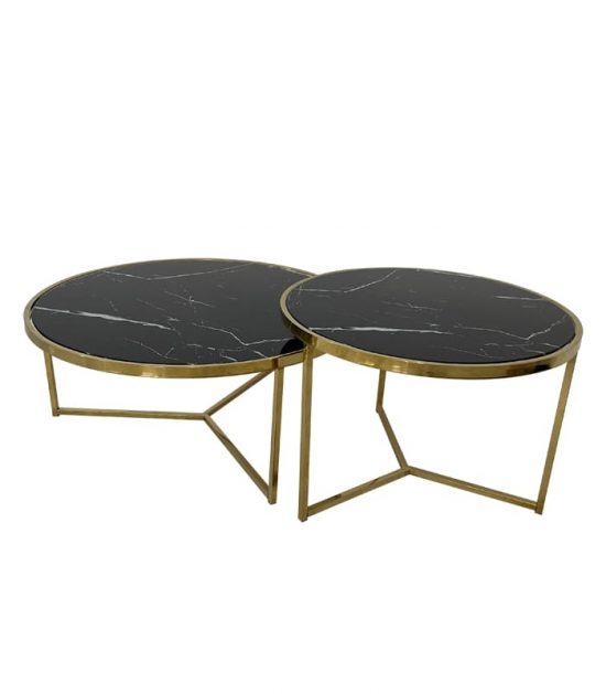 2-Piece Loft Style Round Black Tempered Glass Coffee Table Set