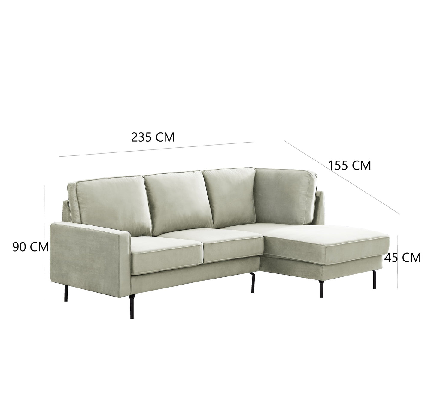 Anka 'JESSICA' RHF Chaise Modular Sofa Velvet Cream