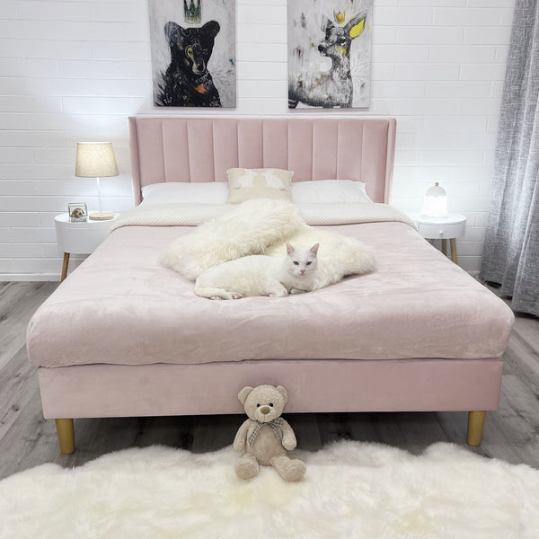 Anka Accordion Bed Frame - Pink Velvet