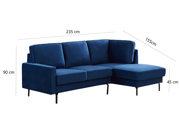 Anka 'JESSICA' RHF Chaise Modular Sofa Velvet Blue