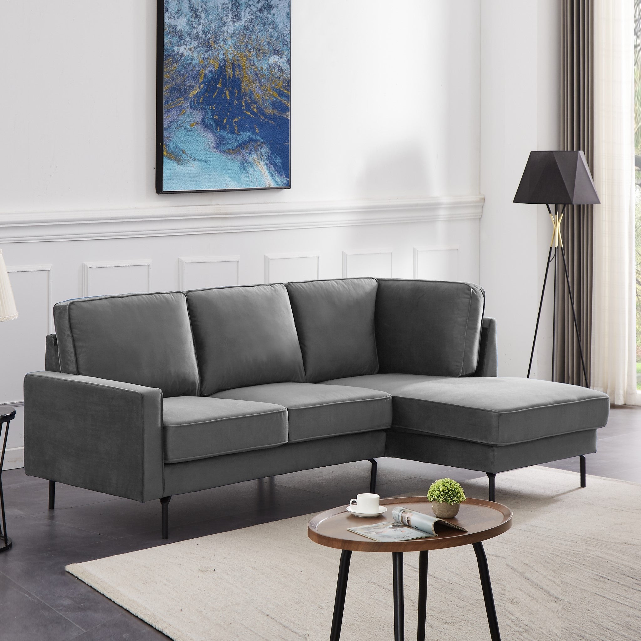 Anka 'JESSICA' RHF Chaise Modular Sofa Velvet Grey