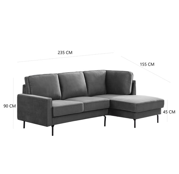 Anka 'JESSICA' RHF Chaise Modular Sofa Velvet Grey