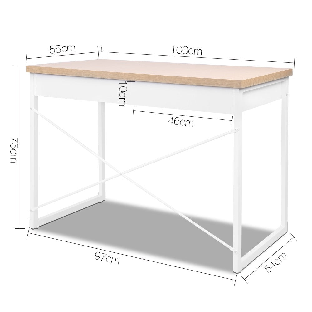 100cm Two drawers Desk - Oak & White NA118DK