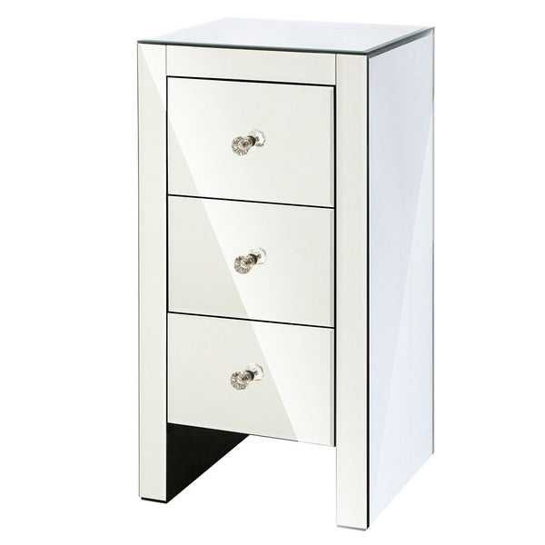 Luxury three drawers mirrored Bedside Table - Small - NAMF30BS