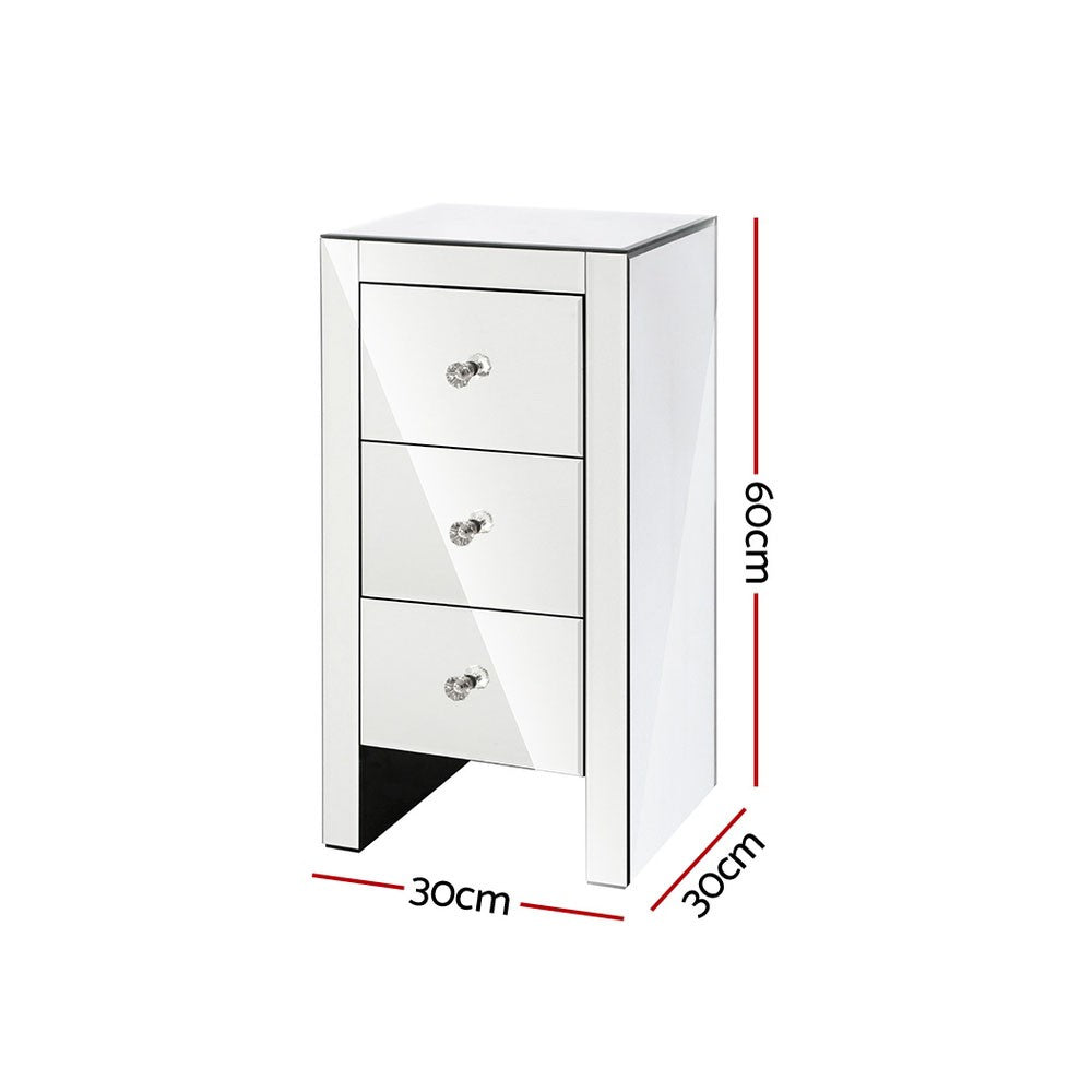 Luxury three drawers mirrored Bedside Table - Small - NAMF30BS