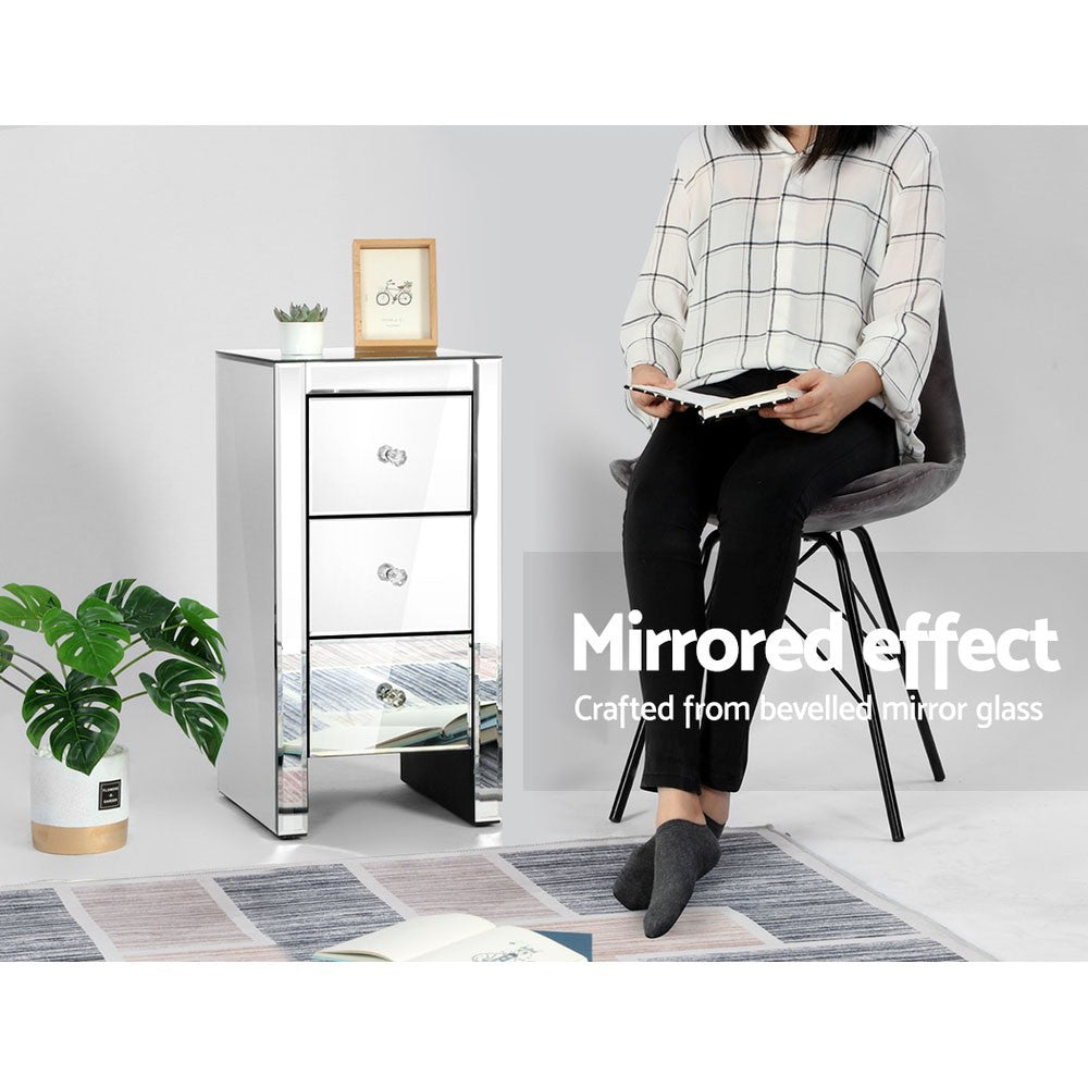 Luxury three drawers mirrored Bedside Table - Small - NAMF30BS