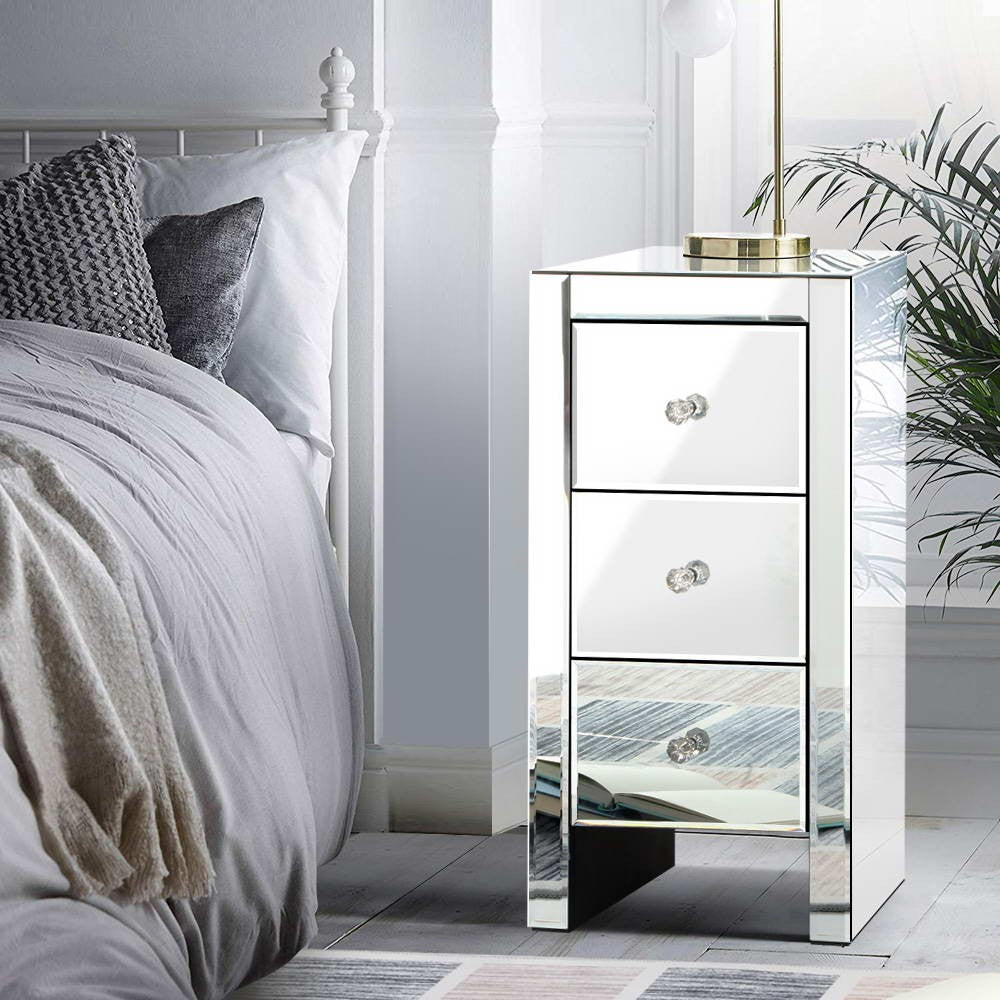 Luxury three drawers mirrored Bedside Table - Small - NAMF30BS