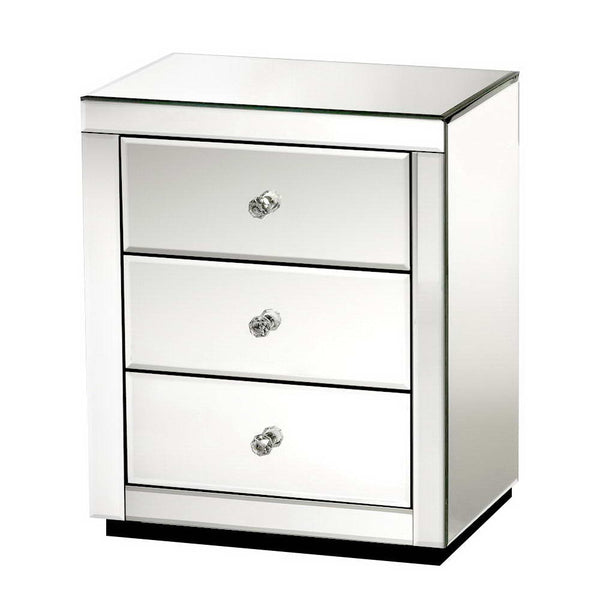 Luxury three drawers mirrored Bedside Table - Large - NAMF40BS