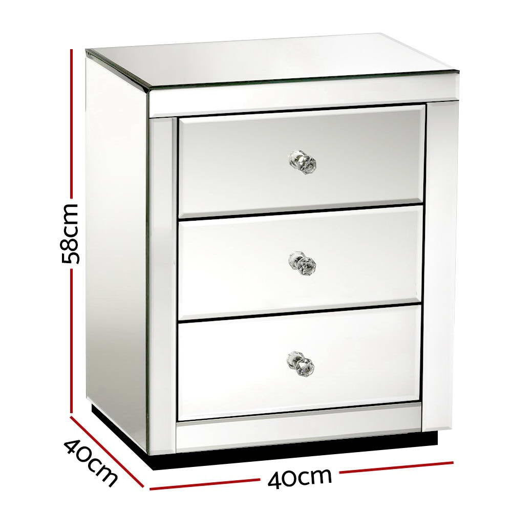 Luxury three drawers mirrored Bedside Table - Large - NAMF40BS