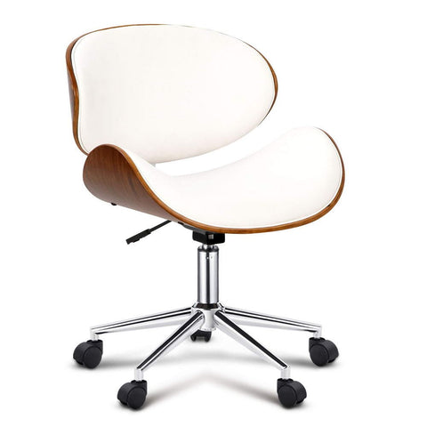 Wooden Office Chair Leather Seat White