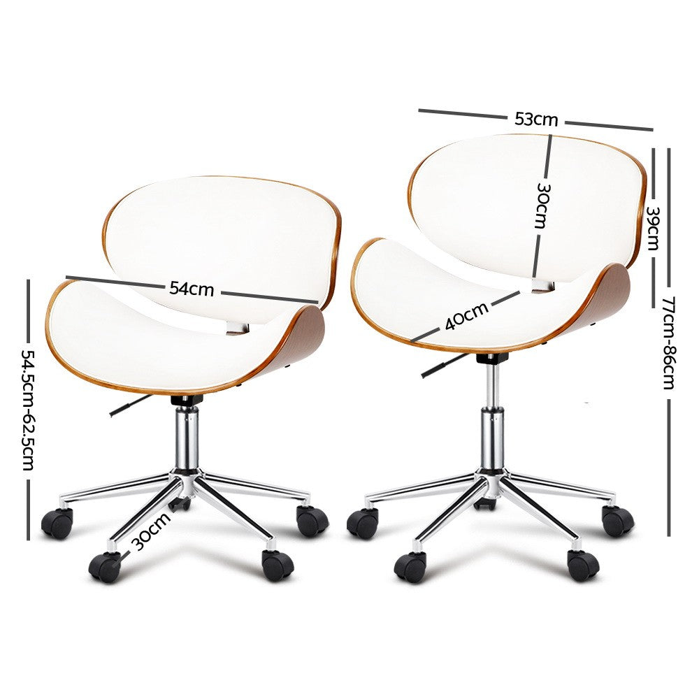 Wooden Office Chair Leather Seat White