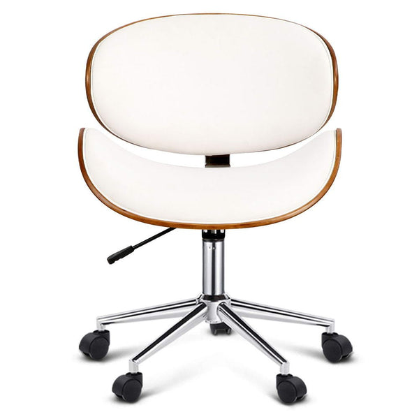 Wooden Office Chair Leather Seat White