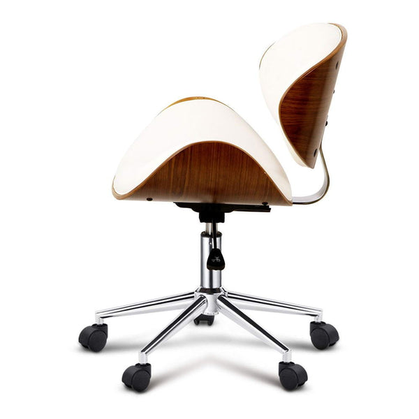 Wooden Office Chair Leather Seat White