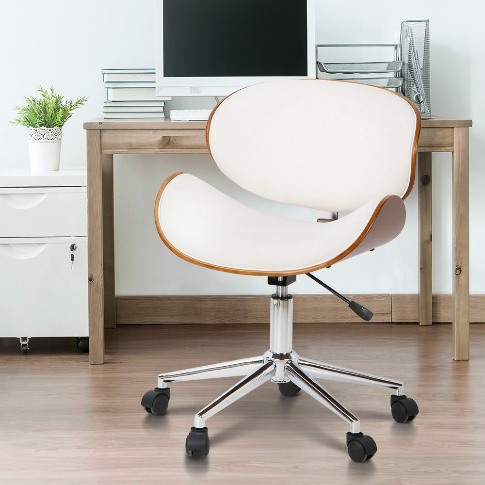 Wooden Office Chair Leather Seat White