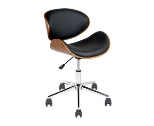 Wooden Office Chair Leather Seat Black