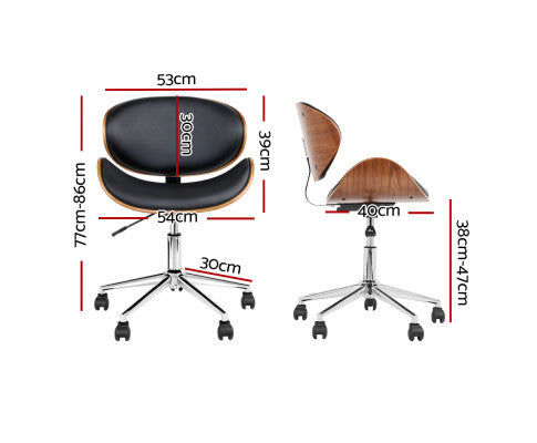 Wooden Office Chair Leather Seat Black