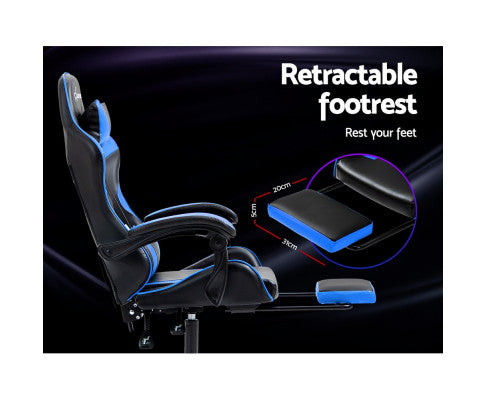 Gaming Office Chair Recliner Footrest - Blue