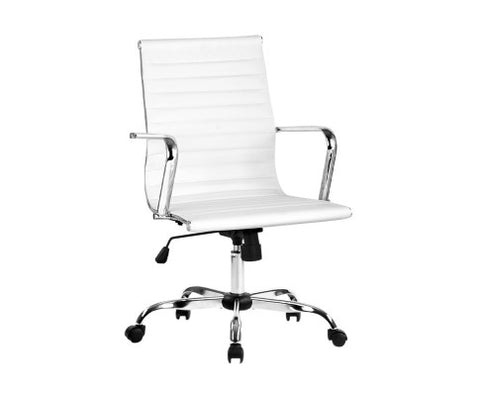 Office Chair PU Leather Mid Back White - 8147