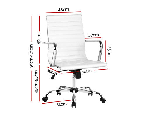 Office Chair PU Leather Mid Back White - 8147