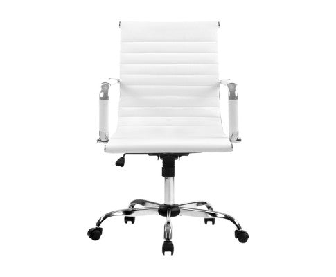 Office Chair PU Leather Mid Back White - 8147