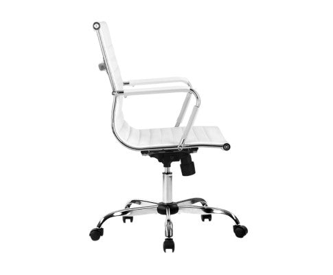 Office Chair PU Leather Mid Back White - 8147