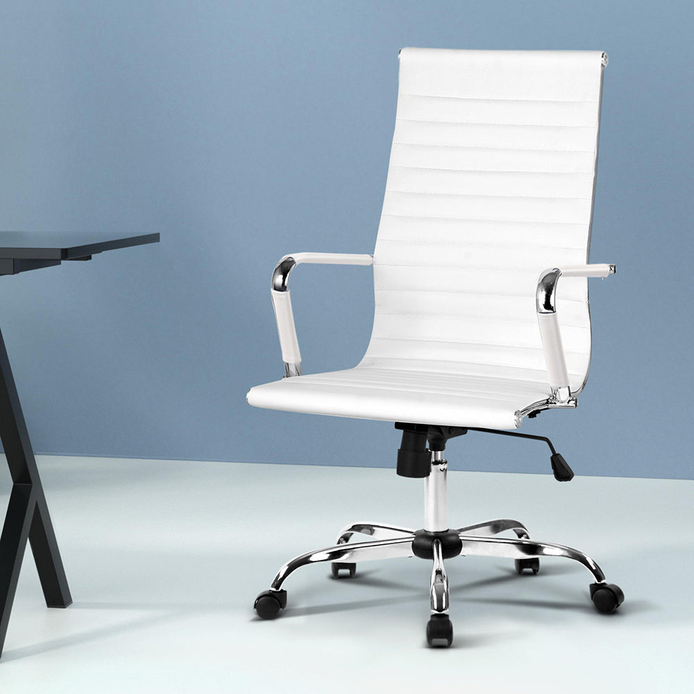 Office Chair PU Leather High Back White - H8147