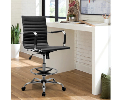 Office Chair PU Leather Mid Back Black - 8147