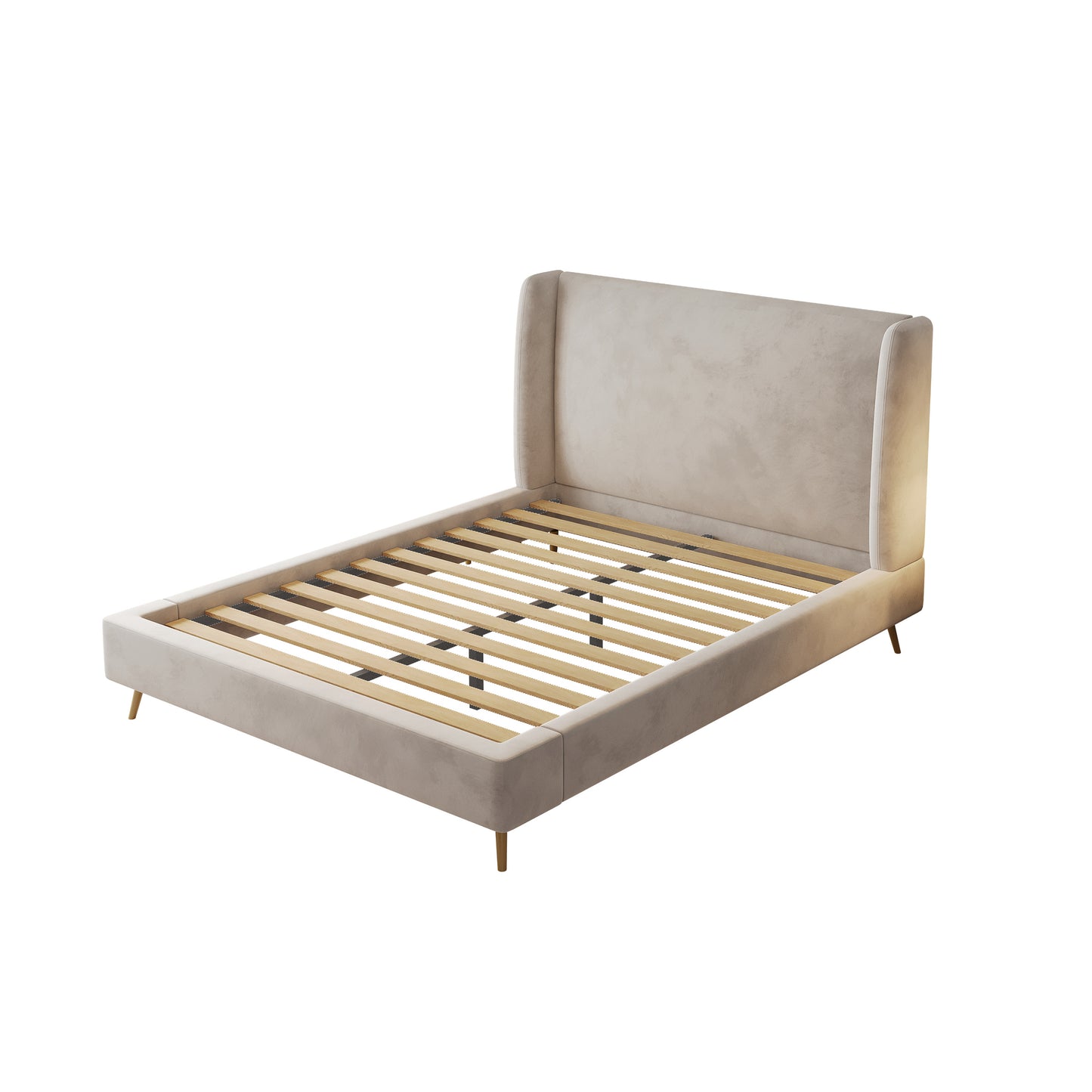 Anka Tuba Bed Frame -Soft beige velvet with golden metallic legs