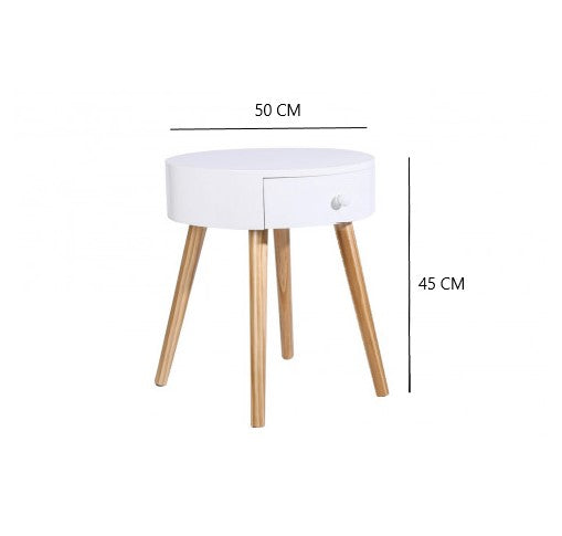 One drawer Round Bedside Table / Side Table