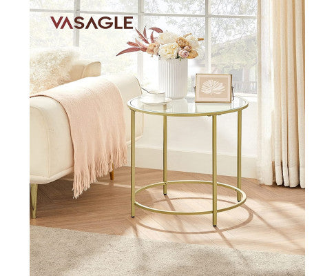 Two Round Tempered Glass with Gold Steel Frame VASAGLE BedSide Tables