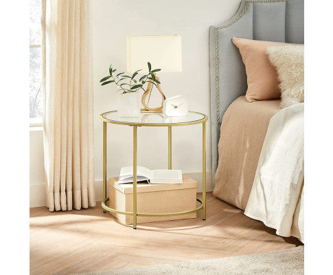 Two Round Tempered Glass with Gold Steel Frame VASAGLE BedSide Tables