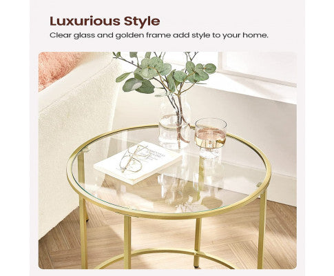 Two Round Tempered Glass with Gold Steel Frame VASAGLE BedSide Tables