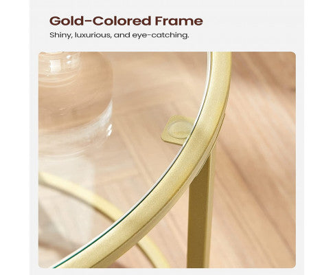 Two Round Tempered Glass with Gold Steel Frame VASAGLE BedSide Tables