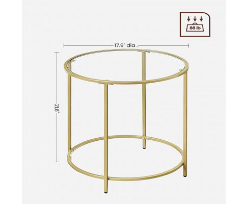 Two Round Tempered Glass with Gold Steel Frame VASAGLE BedSide Tables