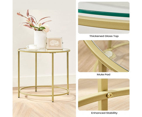 Two Round Tempered Glass with Gold Steel Frame VASAGLE BedSide Tables