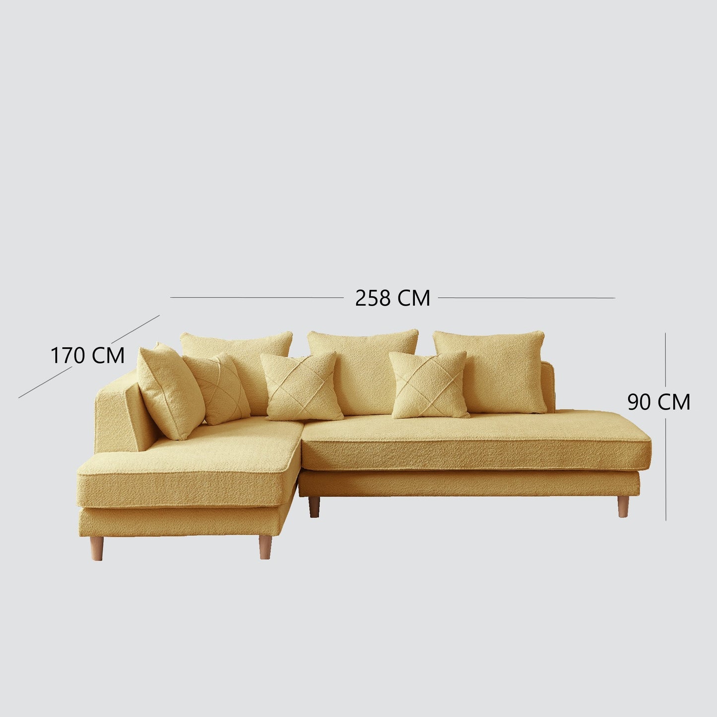 Anka 'DIOR' LHF Chaise Modular Sofa  Boucle Fabric Yellow