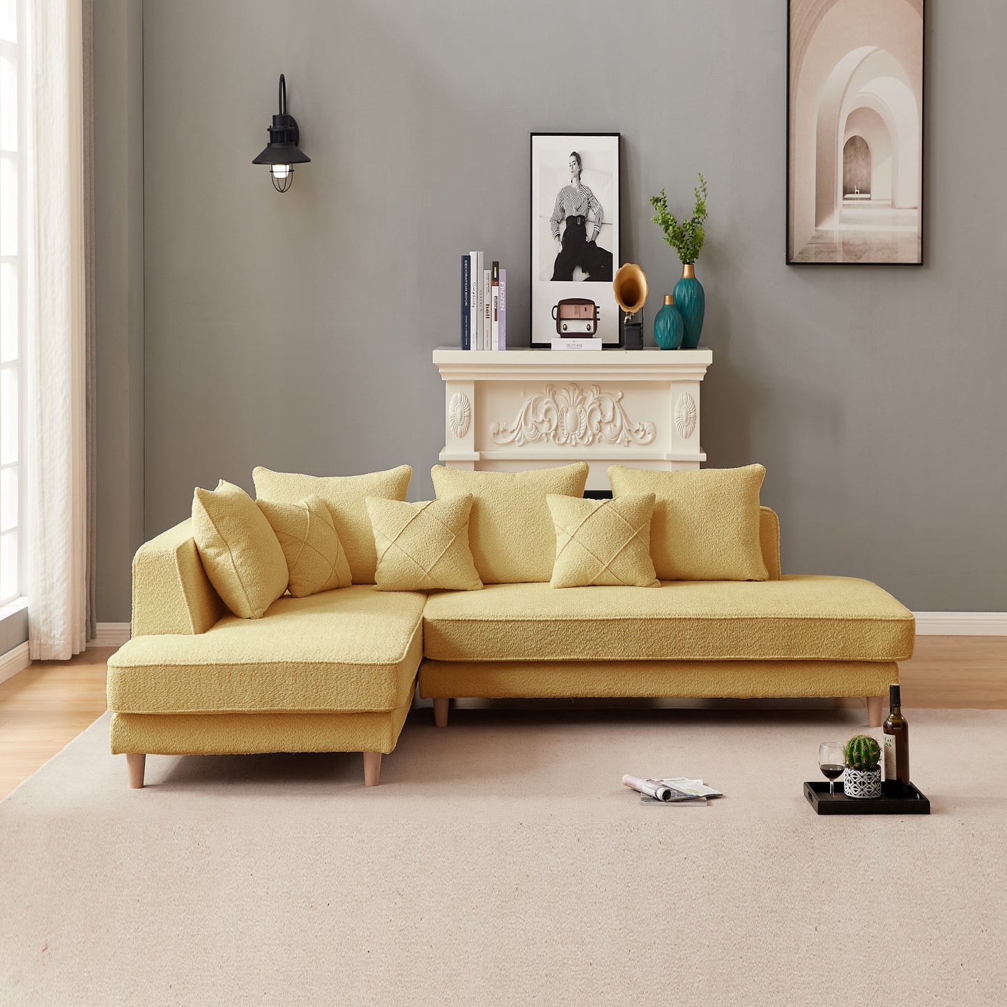 Anka 'DIOR' LHF Chaise Modular Sofa  Boucle Fabric Yellow