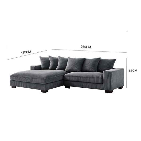 "BRAM" L-Shape Sofa Corduroy Fabric Grey