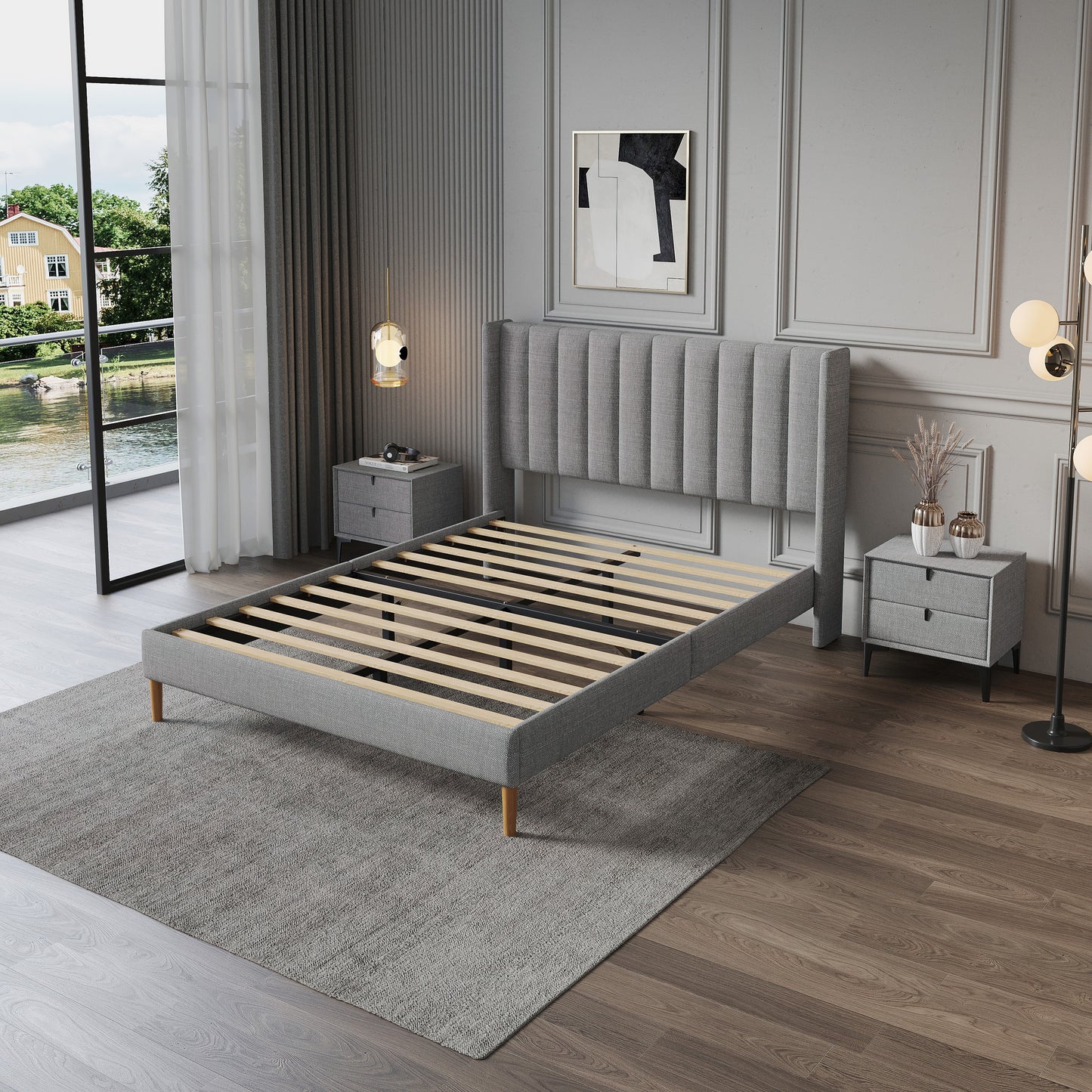 Anka Accordion Bed Frame - Grey Fabric