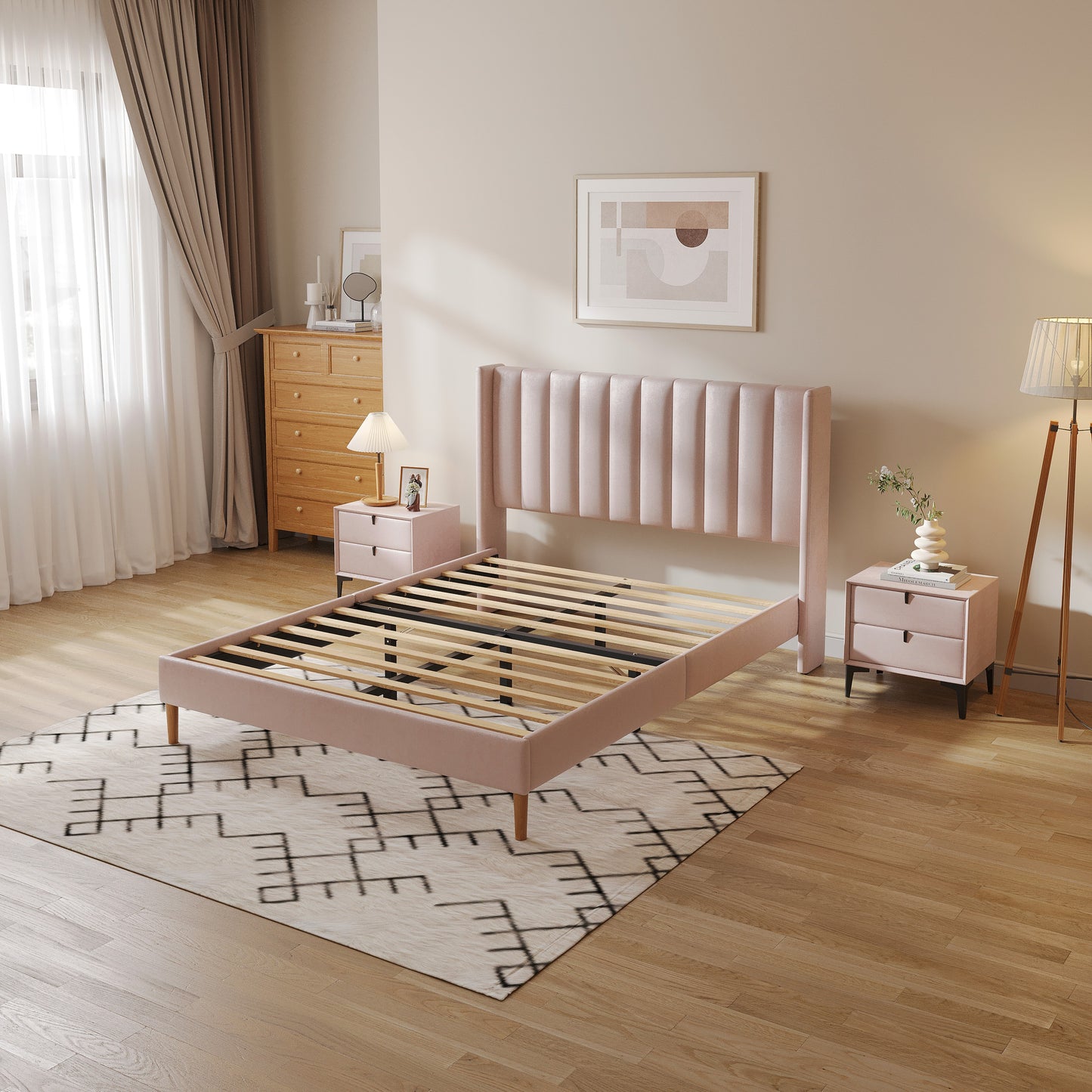 Anka Accordion Bed Frame - Pink Velvet